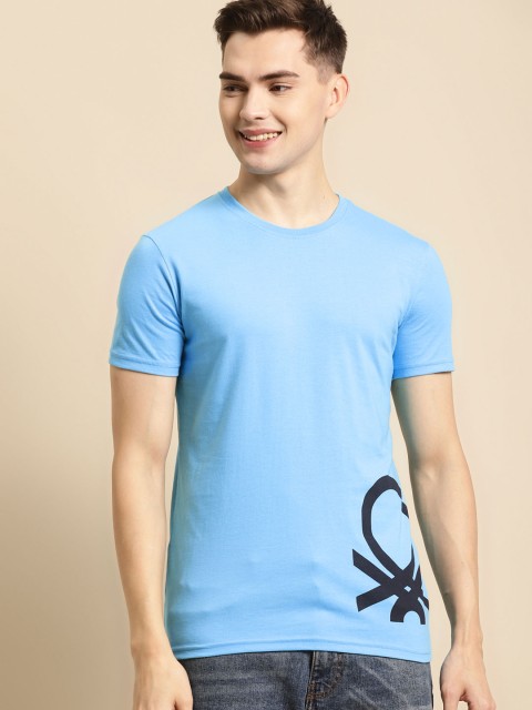 

United Colors of Benetton Men Blue Brand Logo Print T-shirt, Turquoise blue