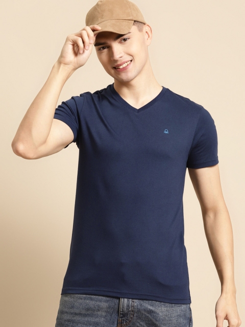 

United Colors of Benetton Men Navy Blue V-Neck T-shirt