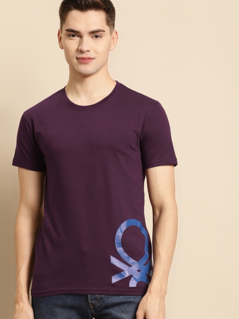 

United Colors of Benetton Men Aubergine Brand Logo Print T-shirt, Purple