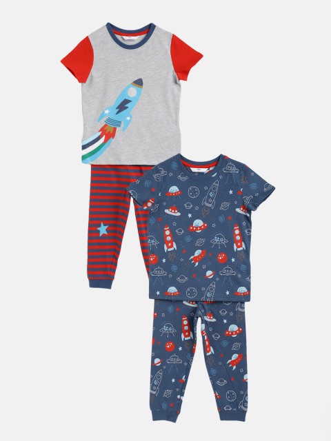 

Marks & Spencer Boys Pack of 2 Printed Nightsuits, Grey