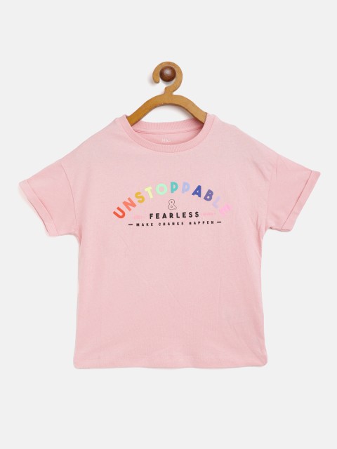 

Marks & Spencer Girls Peach-Coloured Cotton Typography Printed T-shirt