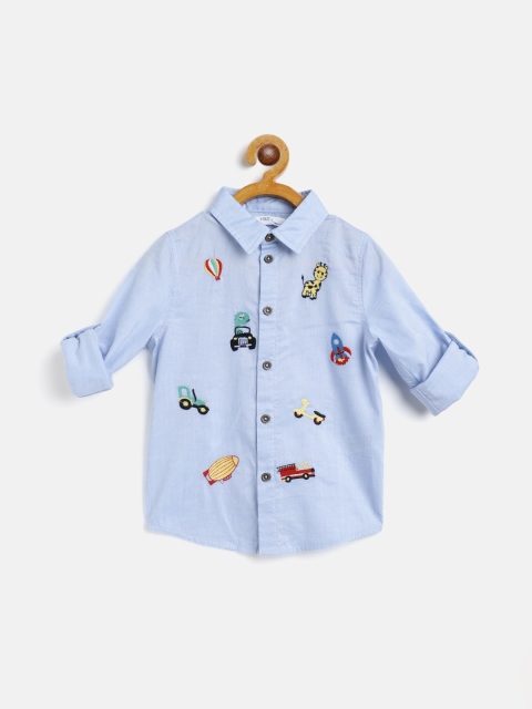 

Marks & Spencer Boys Blue & Red Pure Cotton Embroidered Casual Shirt