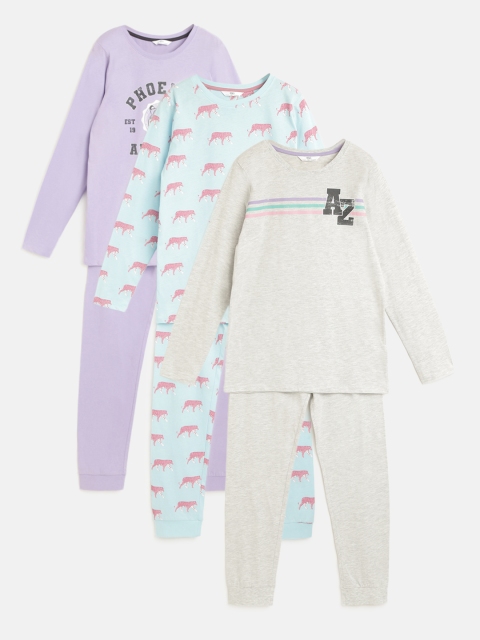 

Marks & Spencer Girls Lavender & Blue Printed Night suit