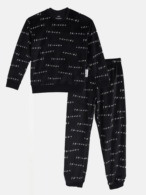 

Marks & Spencer Girls Black & White Friends Print Velvet Finish Pyjamas Set