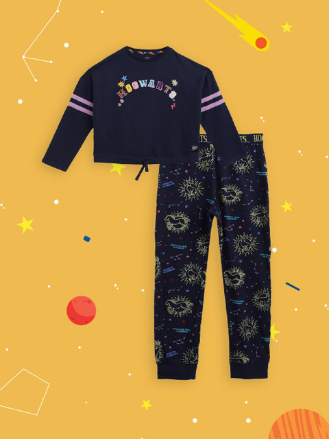 

Marks & Spencer Girls Navy Blue & Yellow Harry Potter Printed Pyjamas Set