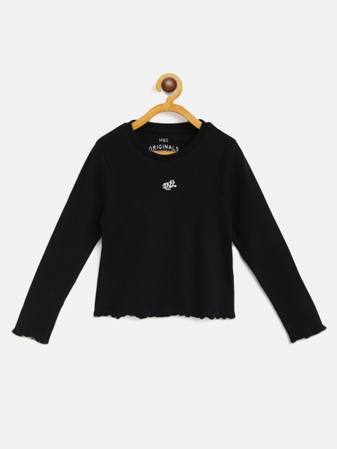 

Marks & Spencer Girls Black Solid T-shirt with Embroidered Detail