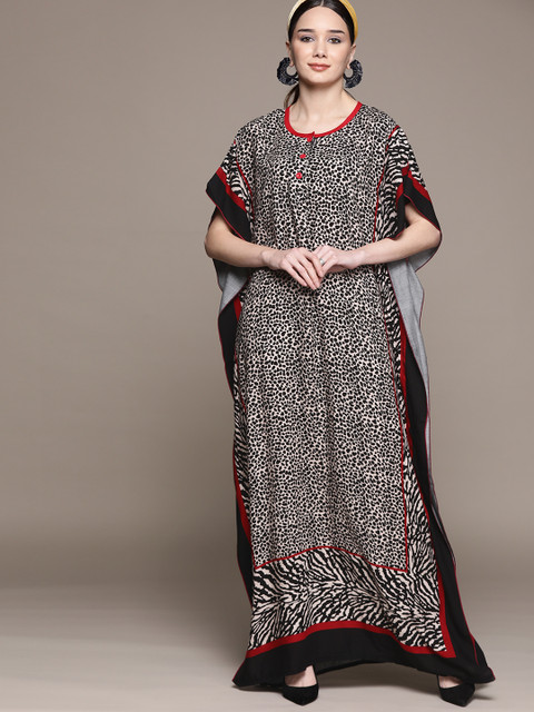 

URBANIC Plus Size Grey & Black Animal Print Kaftan Maxi Dress