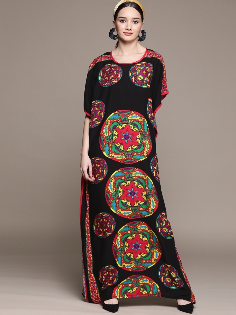 

URBANIC Plus Size Black & Pink Animal Print Kaftan Maxi Dress