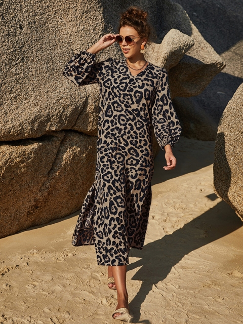 

URBANIC Brown & Black Animal Print Maxi Dress