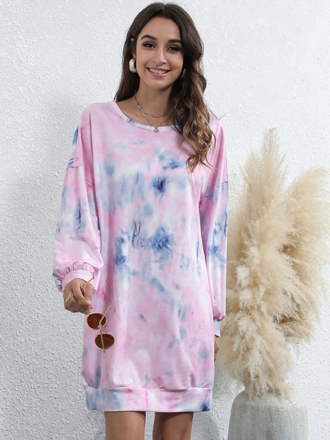 

URBANIC Pink & Blue Dyed Jumper Dress