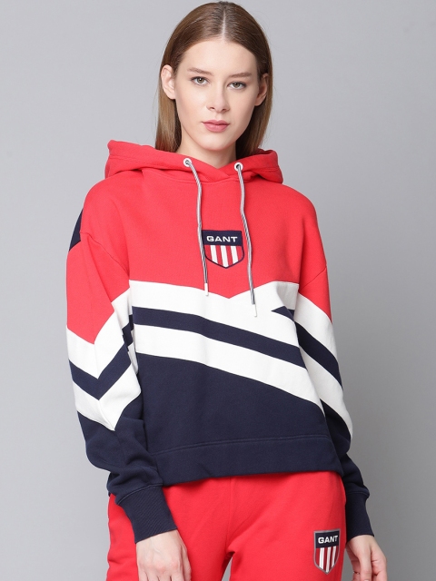 

GANT Women Blue & Red Colourblocked Hooded Sweatshirt
