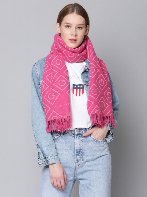 

GANT Women Pink & White Printed Woollen Scarf