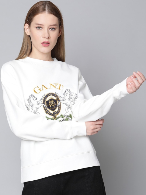 

GANT Women Off White Graphic Printed Pullover Sweatshirt