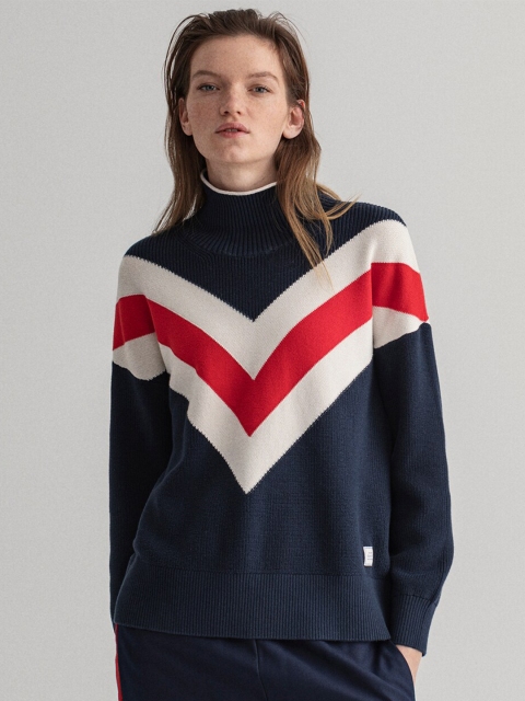 

GANT Women Navy Blue & Red Colourblocked Pullover