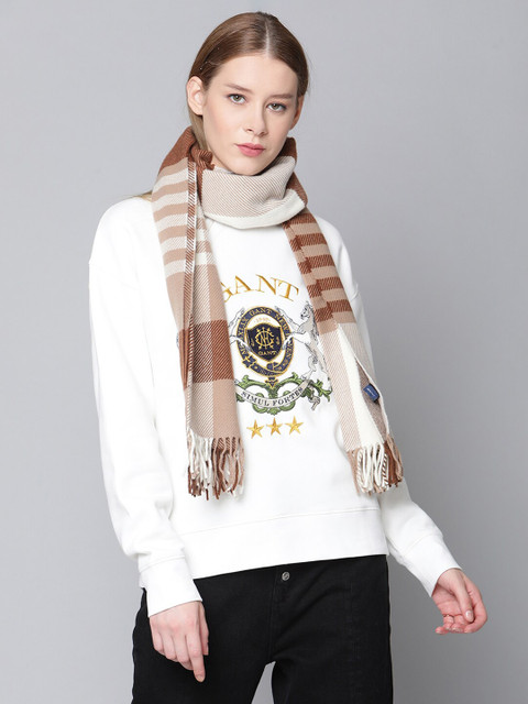 

GANT Women Brown & White Striped Wool Scarf