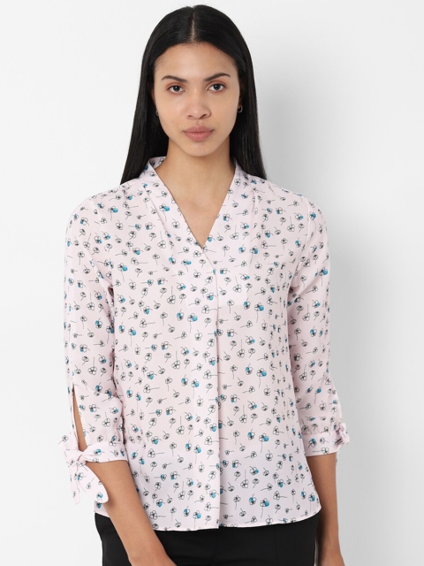 

Allen Solly Woman Peach-Coloured & Blue Floral A-Line Top