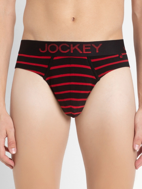 

Jockey Men Black & Red Striped Basic Briefs