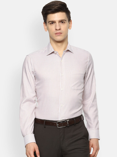 

Louis Philippe Men Cream-Coloured Slim Fit Opaque Striped Formal Shirt
