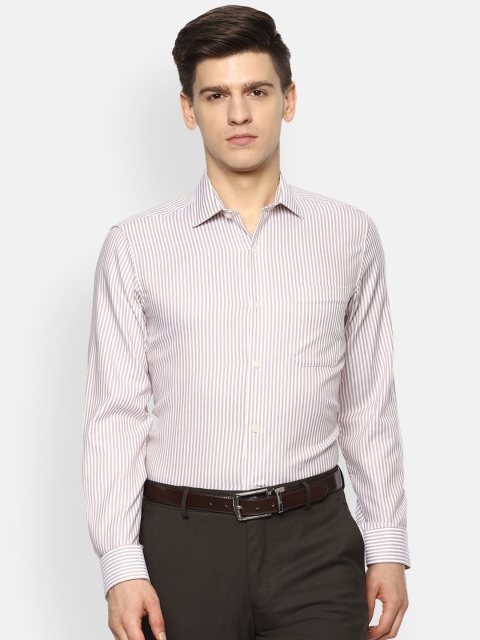 

Louis Philippe Men Cream-Coloured Slim Fit Opaque Striped Formal Shirt