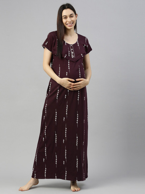

GOLDSTROMS Maternity Coffee Brown Printed Maxi Nightdress