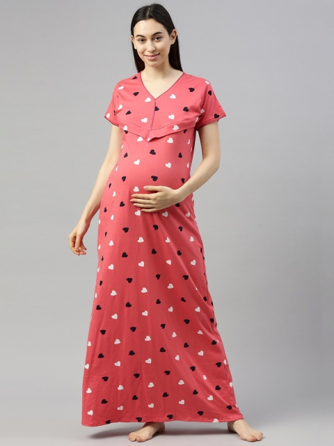 

GOLDSTROMS Peach-Coloured Printed Maxi Linen Blend Maternity Nightdress
