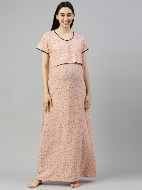 

GOLDSTROMS Peach-Coloured Printed Maternity Maxi Nightdress
