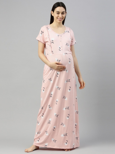 

GOLDSTROMS Peach-Coloured Printed Maxi Maternity Nightdress