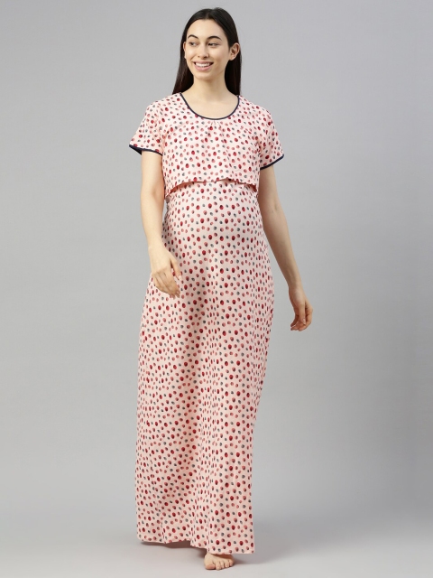

GOLDSTROMS Peach-Coloured Printed Maxi Nightdress