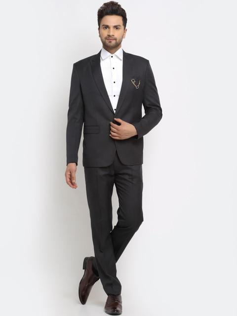 

LUXURAZI Men Charcoal grey Solid Regular 2 Piece Formal Suit