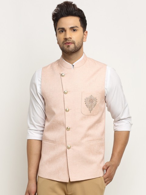 

LUXURAZI Men Pink Textured Waistcoat