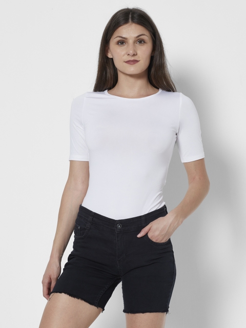 

URBANIC Women White Solid Bodysuit