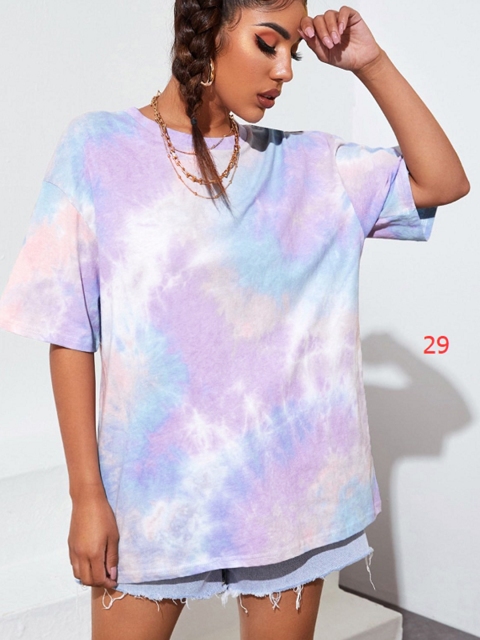 

URBANIC Women Blue & Purple Cotton Tie and Dye T-shirt