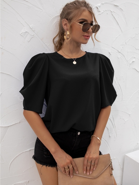 

URBANIC Black Puff Sleeves Regular Top