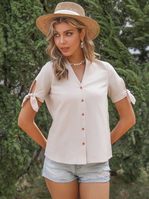 

URBANIC Off White Solid Cotton Top