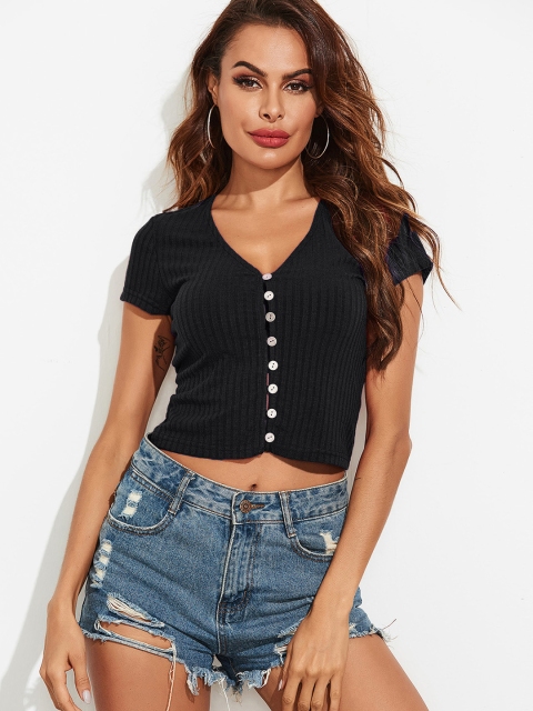 

URBANIC Black Ribbed Crop Top