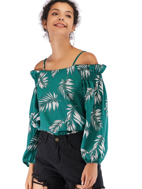

URBANIC Women Green & White Tropical Print Top