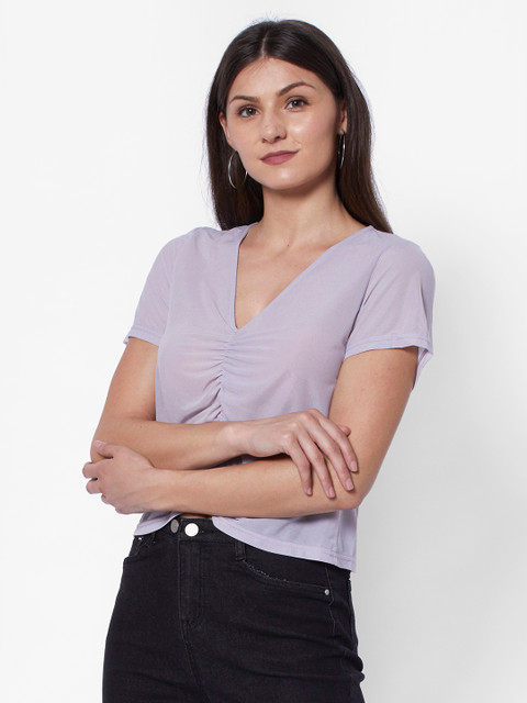 

URBANIC Lavender Solid Ruched Top