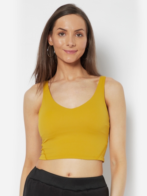 

URBANIC Mustard Yellow Solid Cropped Fitted Top