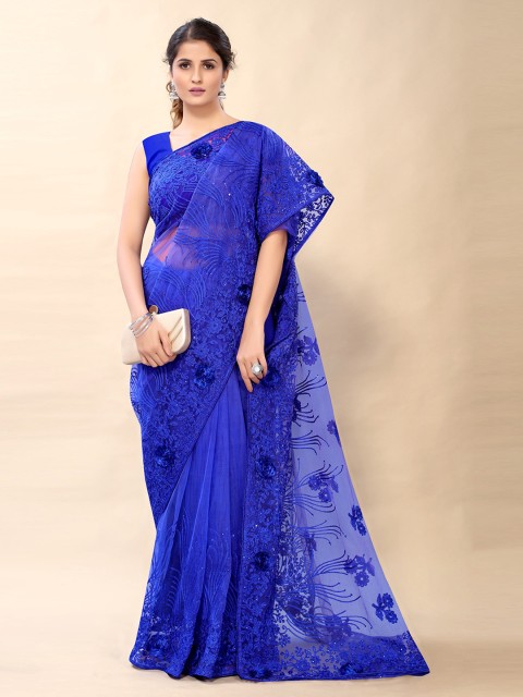 

Mitera Blue Floral Embroidered Net Saree