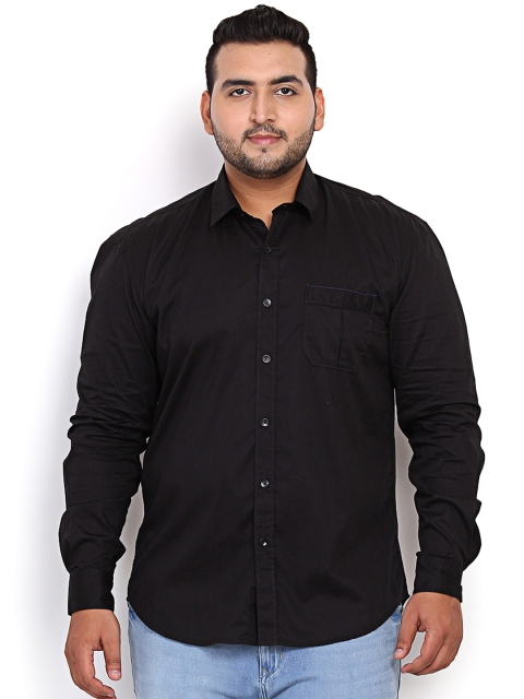 

John Pride Plus Size Men Black Regular Fit Solid Casual Shirt