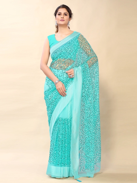 

Mitera Sea Green Embellished Sequinned Net Saree