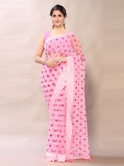 

Mitera Coral Embellished Sequinned Net Saree