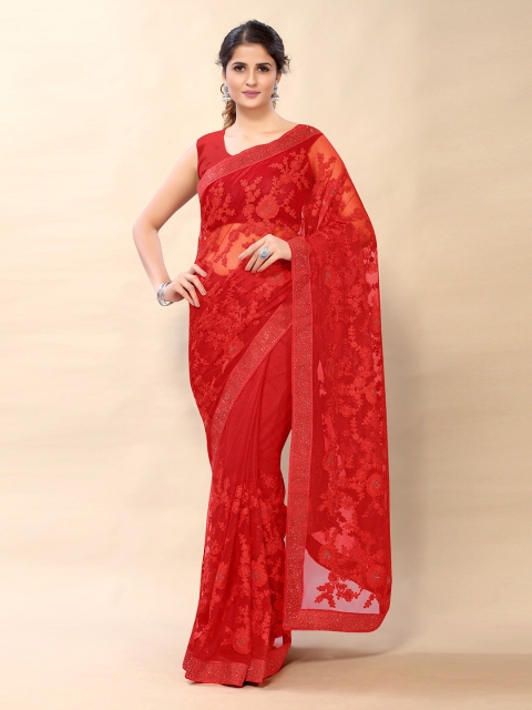 

Mitera Women Red Embroidered Net Sarees