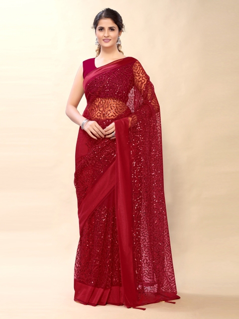

Mitera Maroon Embellished Sequinned Net Saree