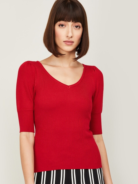 

CODE by Lifestyle Red Self Design Regular Top