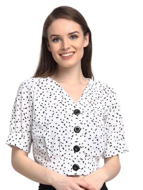 

Just Wow White & Black Shirt Style Crop Top