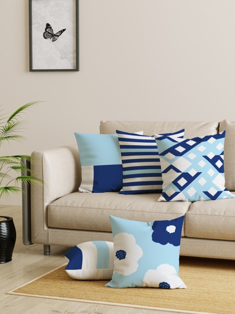 

EverHOME Blue & White Set of 5 Geometric Square Cushion Covers