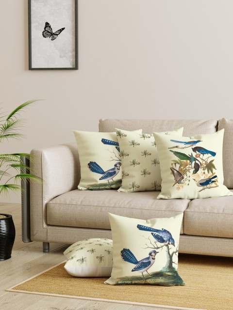 

EverHOME Beige & Blue Set of 5 Ethnic Motifs Square Cushion Covers