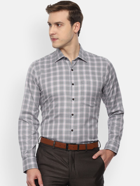 

Van Heusen Men Grey Slim Fit Opaque Checked Formal Shirt