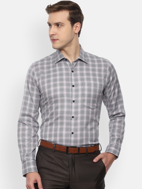 

Van Heusen Men Grey Slim Fit Opaque Checked Formal Shirt